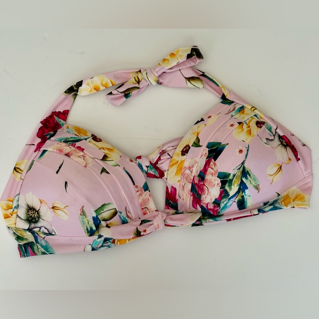 Floral Halter Bikini Top By Unique Vintage